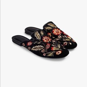 Mango Black Velvet Embroidered Mules